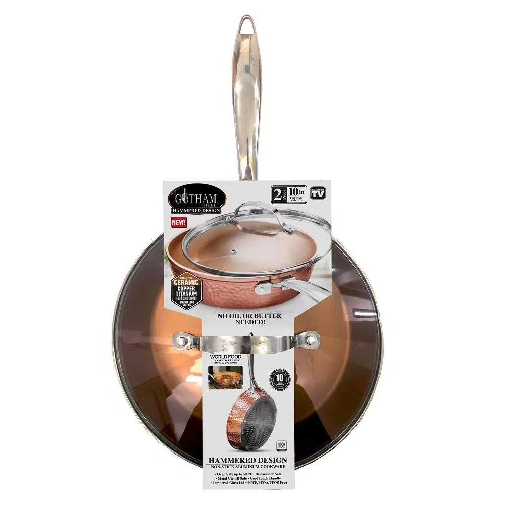 Gotham Steel 10 in. Hammered Copper Aluminum Non-Stick Fry Pan with Glass Lid