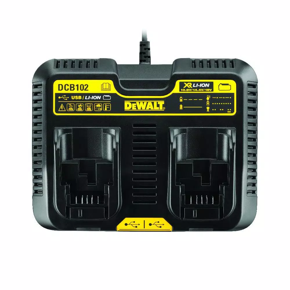 DEWALT DCB102 12V/20V MAX Lithium-Ion Dual Port Jobsite Charging Station with 2 USB Ports