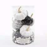 Flora Bunda 8-Piece Halloween Mini Pumpkin Decor Set - Black, Silver, and White Plastic Pumpkins thumbnail 1