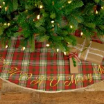 VHC Brands 55 in. Holiday Cherry Red Plaid Cotton Christmas Tree Skirt with Gold Embroidery thumbnail 4