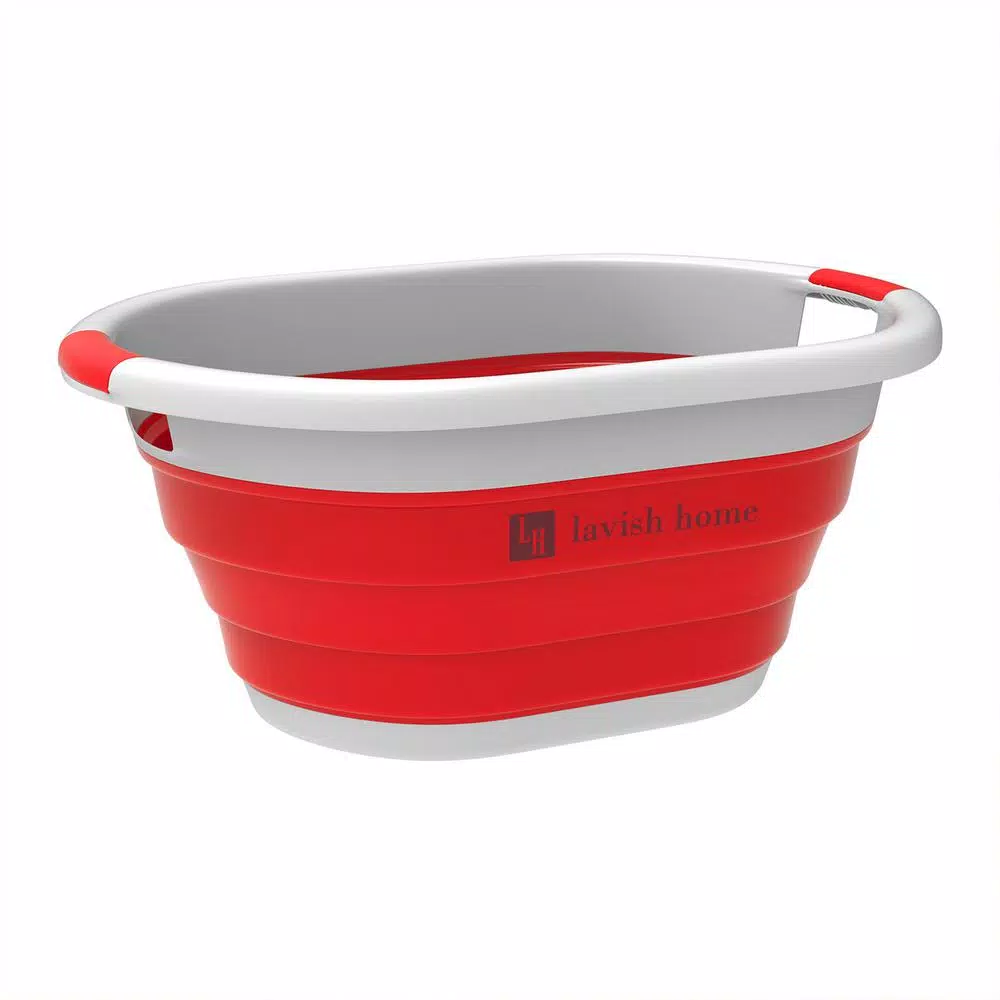Lavish Home Red Collapsible Multi-Use Laundry Basket with Comfort Grip Handles