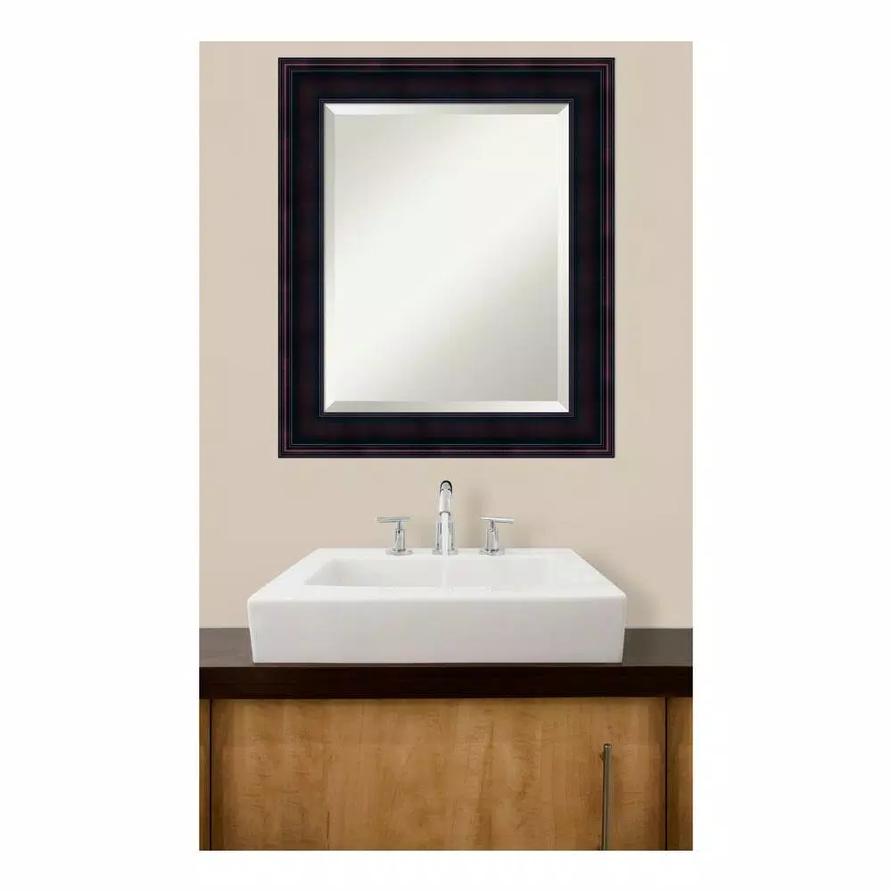 Amanti Art 21 in. W x 25 in. H Mahogany Wood Framed Rectangular Beveled Edge Bathroom Vanity Mirror