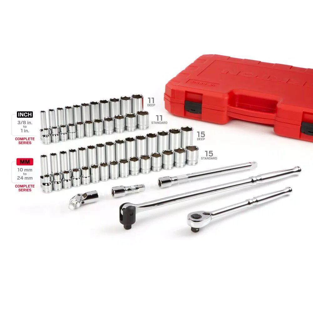 TEKTON 58-Piece 1/2 in. Drive 6-Point Socket and Ratchet Set, SAE & Metric