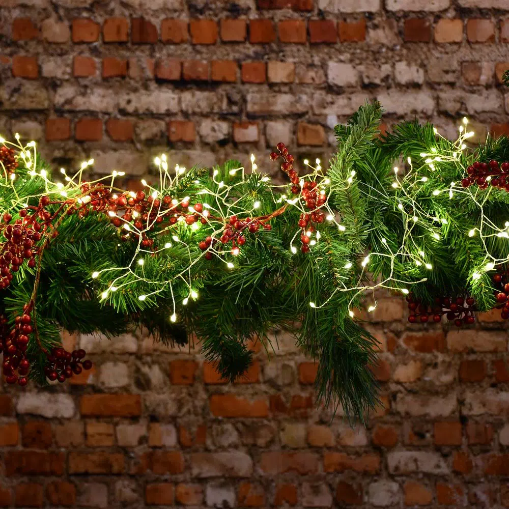 LUMABASE 100-Light LED Warm White Firecracker String Lights with Silver Cord, 5 ft. (2-Pack)
