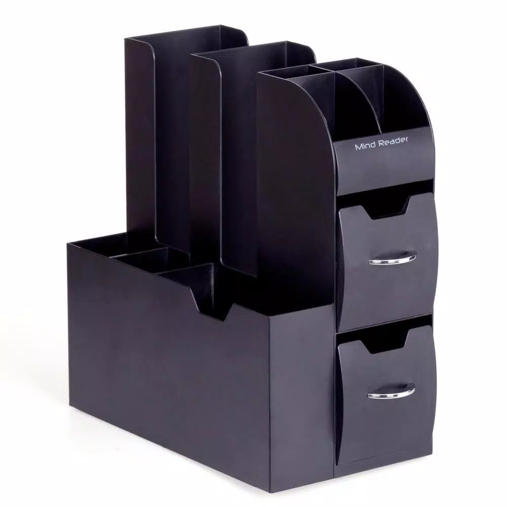 Mind Reader Black Coffee and Condiment Organizer with Integrated Sleeve Dispenser, Compact Space-Saving Design