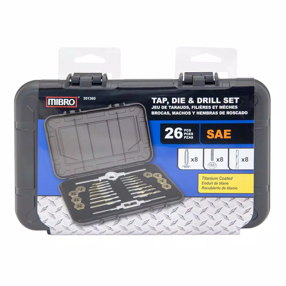 MIBRO 26-Piece SAE Tap, Die and Drill Set with Titanium Coated GCr15 Alloy Steel