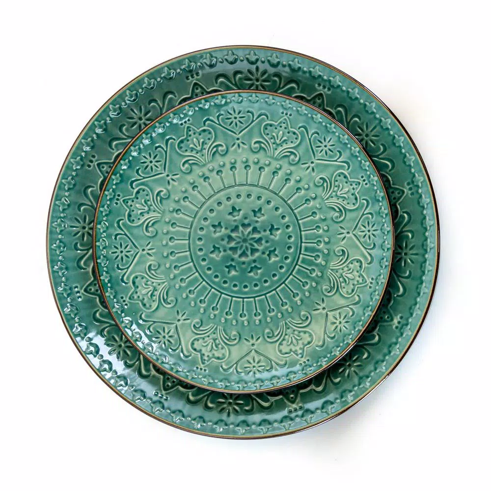 Elama 16-Piece Sea Green Stoneware Dinnerware Set, Service for 4