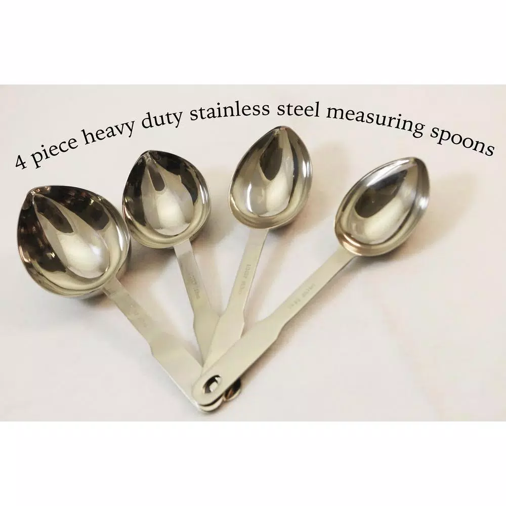 ExcelSteel 4-Piece Heavy Duty Stainless Steel Measuring Spoon Set with Organizing Ring
