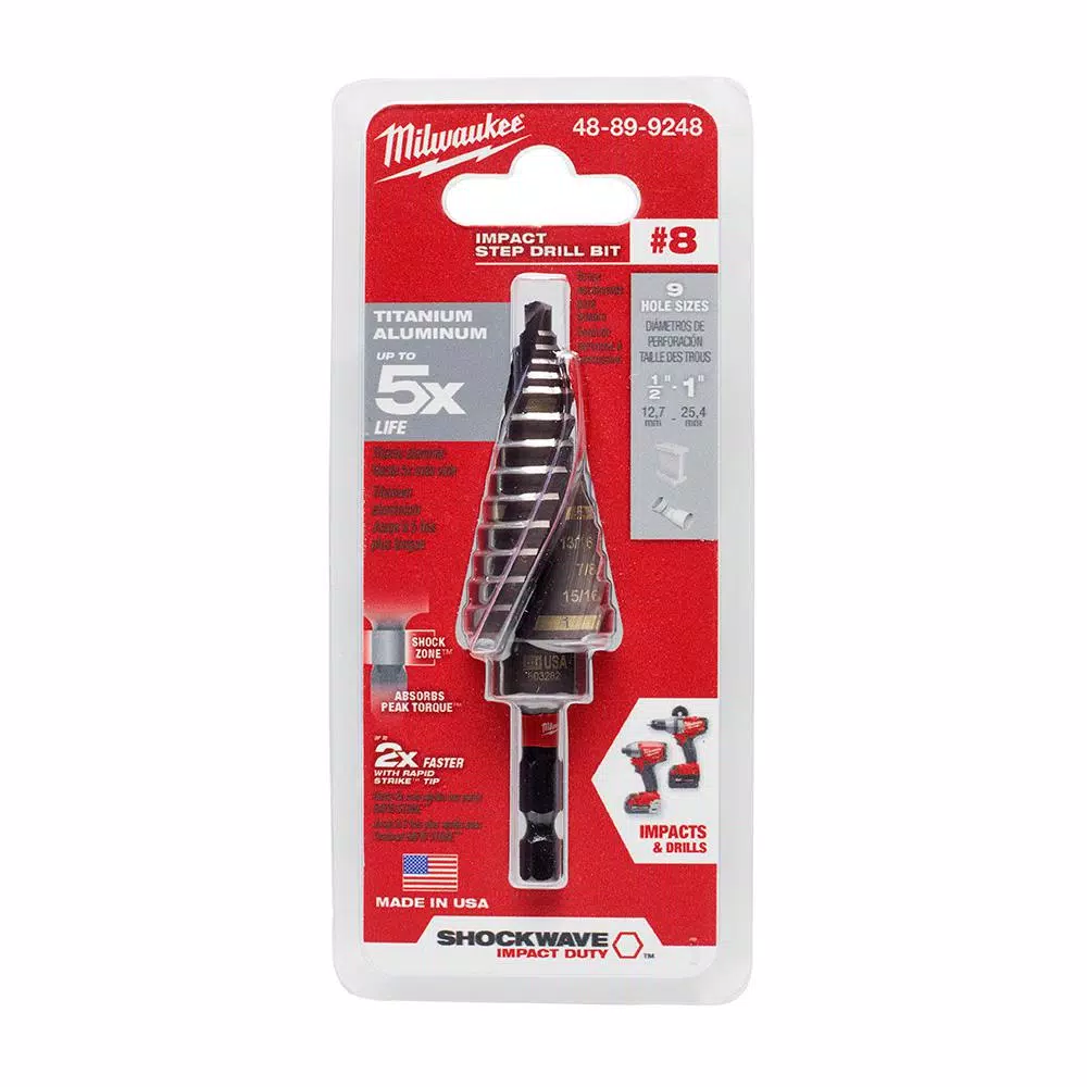 Milwaukee SHOCKWAVE Impact Duty #8 Titanium Step Bit, 1/8 in. - 1 in.