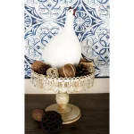 LITTON LANE 10 in. Round Whitewashed and Rust Brown Iron Cake Stand with Pierced Floral Bunting thumbnail 3