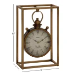 LITTON LANE 13 in. Round Iron Table Clock with Rectangular Metal Frame, Tarnished Bronze Finish thumbnail 6