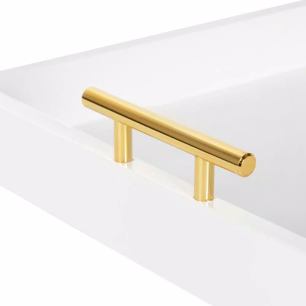 Kate and Laurel Lipton 16 in. White and Gold Decorative Wood Tray with Metal Handles