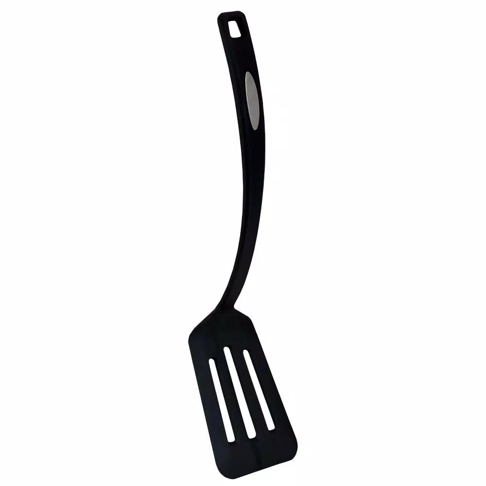 Unbranded Black Nylon Flexible Non-Stick Slotted Spatula with Curved Handle