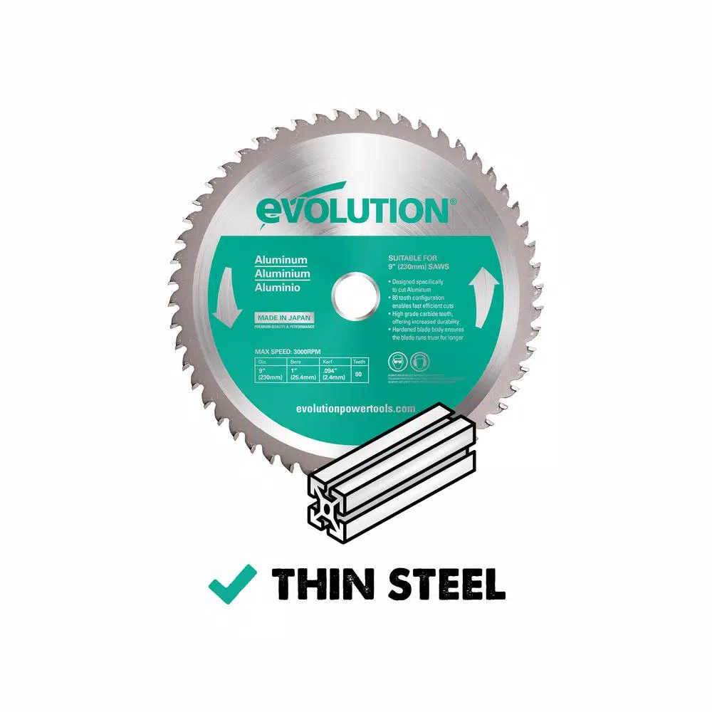 Evolution Power Tools Evolution 9 in. 80-Teeth Carbide Metal Cutting Saw Blade for Aluminum