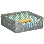 Benzara Galvanized Steel Napkin Holder with Folding Wooden Handle - Gray Vintage Style thumbnail 3