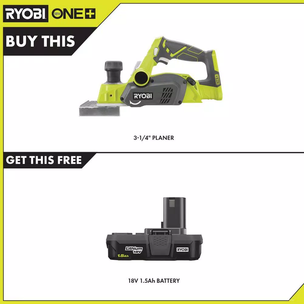 RYOBI 18V ONE+ Cordless 3-1/4 in. Planer with 1.5 Ah Lithium-Ion Battery