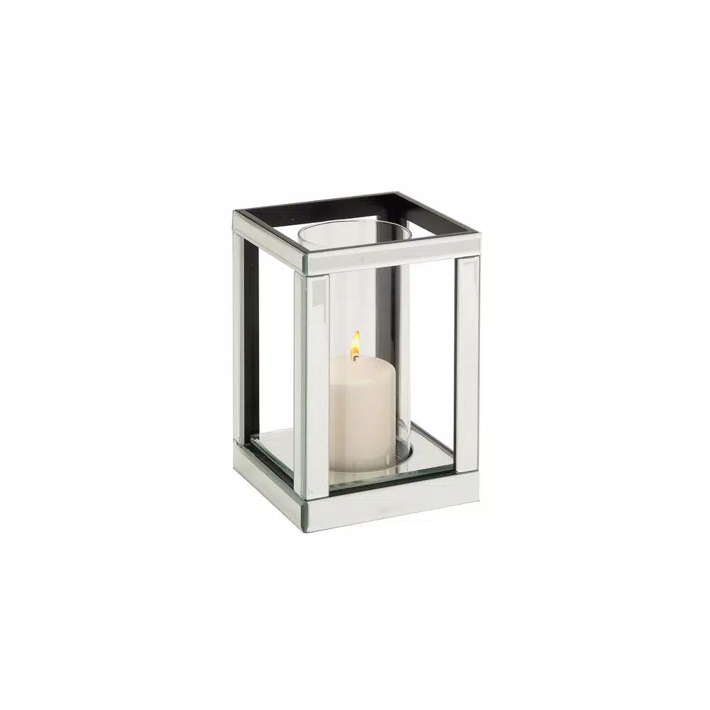 LITTON LANE 10 in. Silver Wood and Clear Glass Candle Holder, Modern Glam Candlestick