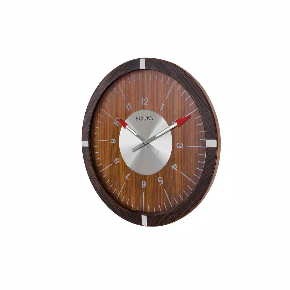 Bulova Aerojet 30 in. Zebrawood Veneer Round Wall Clock with Walnut Dial