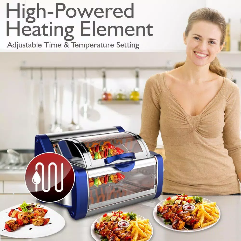 NutriChef 22 Qt Countertop Rotisserie & Grill Oven, 1200W, Blue