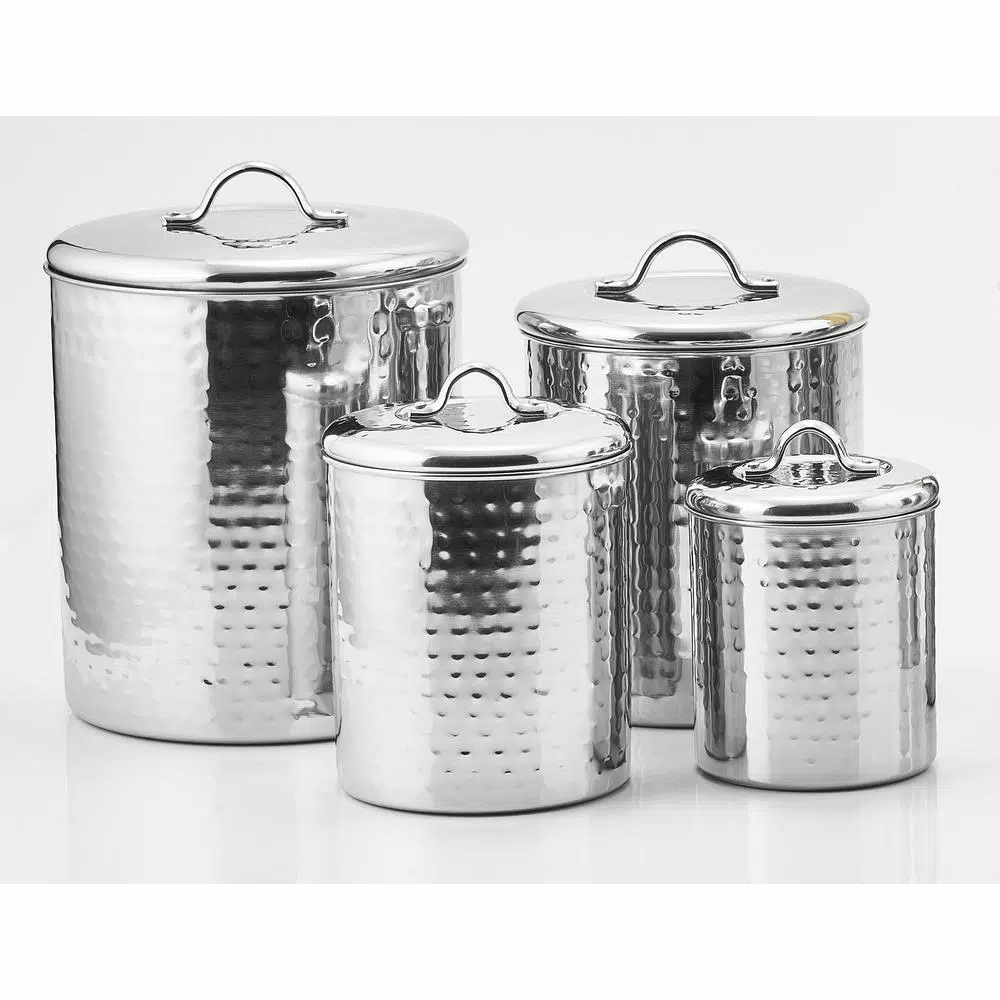 Old Dutch 4-Piece Stainless Steel Hammered Canister Set with Fresh Seal Covers