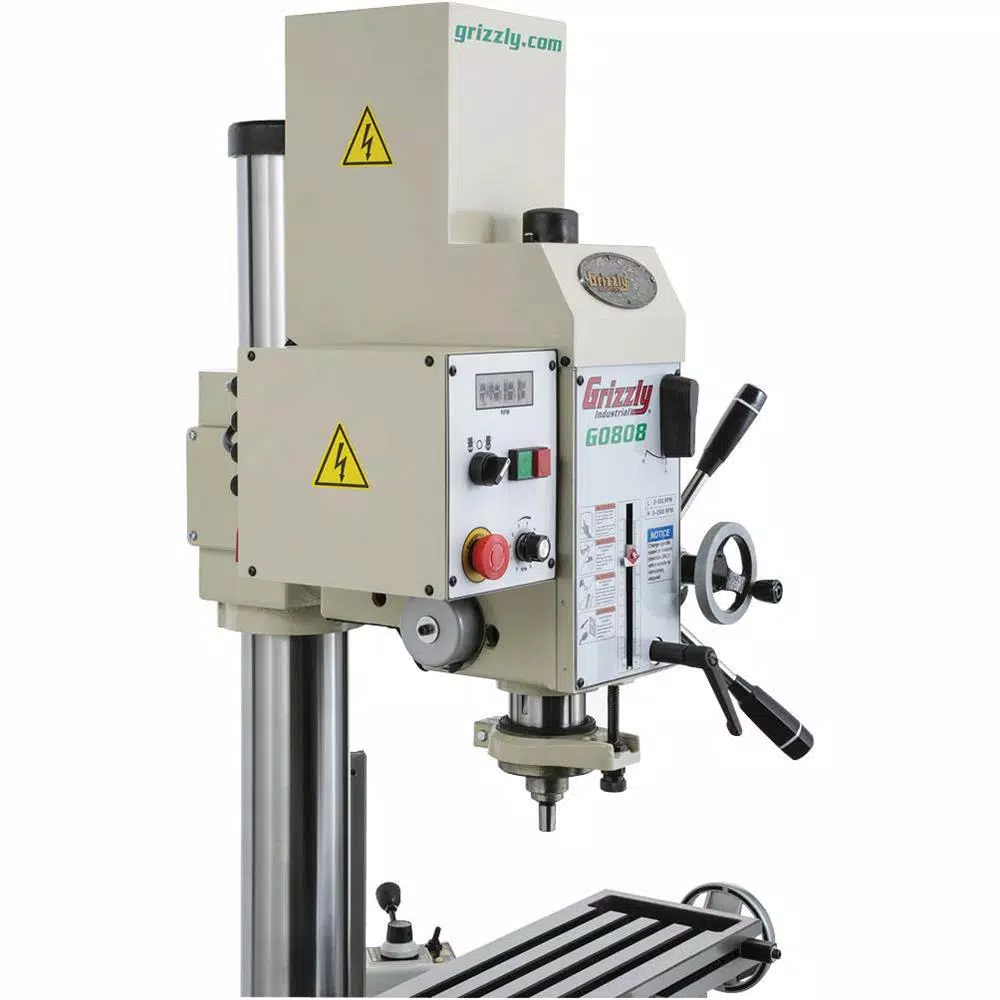 Grizzly Industrial Variable-Speed Gearhead Drill Press with Cross-Slide Table and Power Feed
