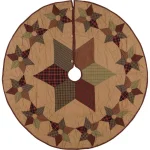VHC Brands 55 in. Tea Star Dark Tan Traditional Christmas Tree Skirt - Reversible Patchwork Design thumbnail 1