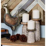 LITTON LANE Rustic Mango Wood and Iron Candle Holder Set of 3 with Floral Carvings thumbnail 8