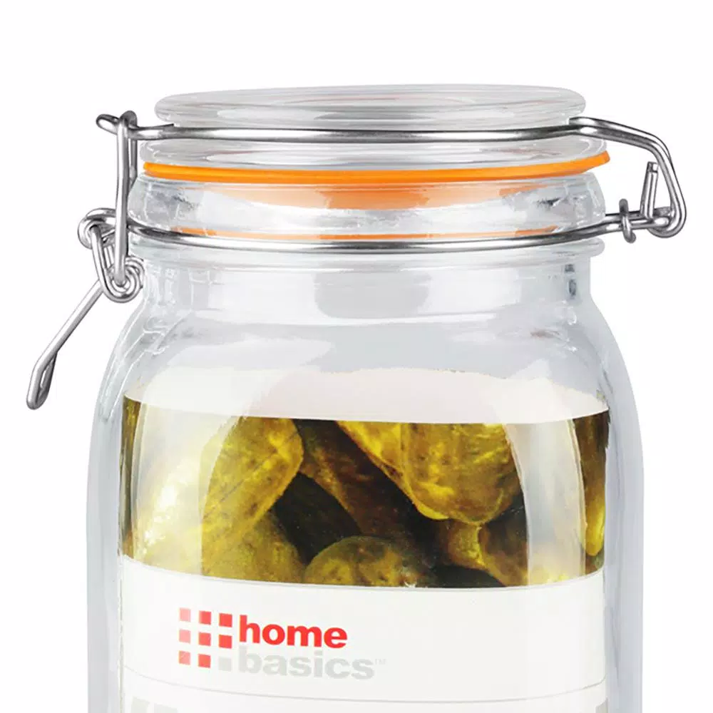 Unbranded 47 oz. Glass Pickling Jar with Steel Bail Lid and Orange Rubber Seal