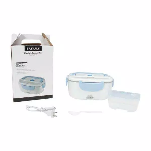 Tayama EHB-01 Electric Heating Lunch Box with Handle - White & Light Blue