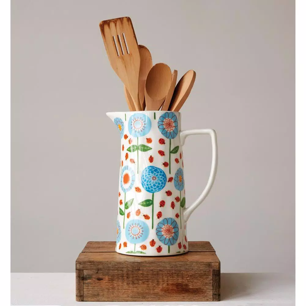 3R Studios 64 oz. Blue Floral Stoneware Pitcher
