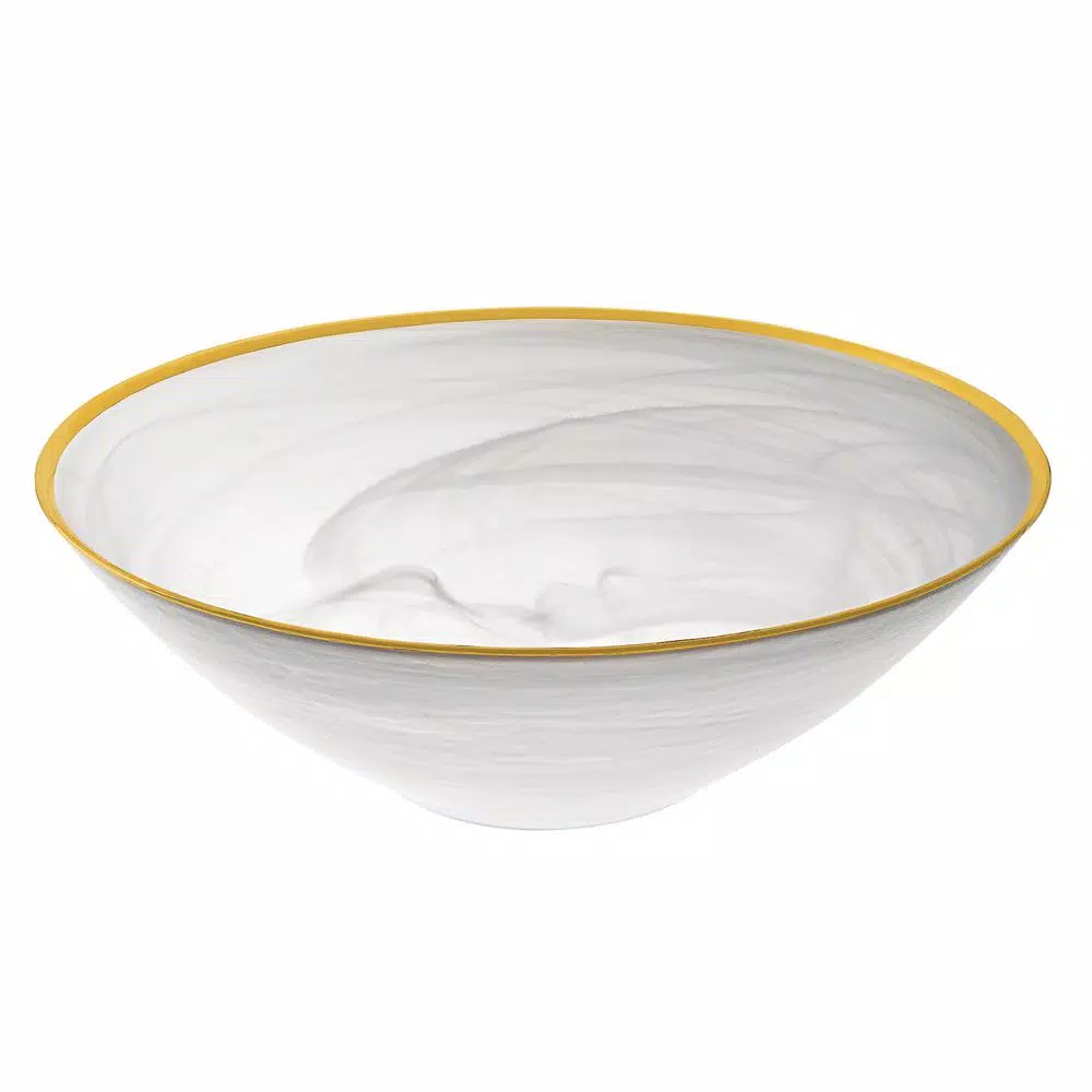 Badash Crystal 10 in. White Alabaster Glass Serving Bowl with Gold Rim, 32 oz.