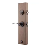Copper Creek Mid Century Modern Tuscan Bronze Front Door Handleset with Right-Hand Scandinavian Lever Trim thumbnail 4