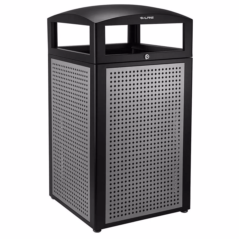 Alpine Industries 40 Gal. All-Weather Commercial Outdoor Trash Can with Lockable Lid