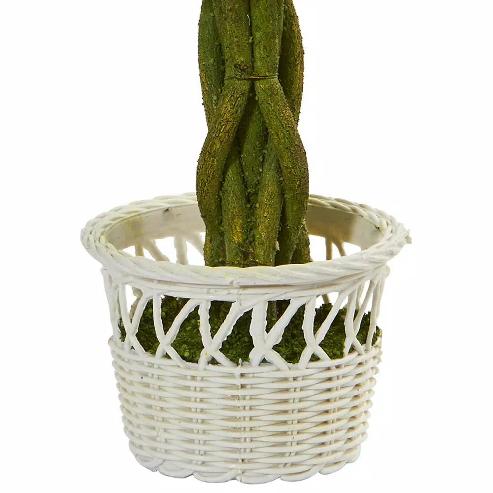 Nearly Natural 13 in. Artificial Rose Topiary Set with White Wicker Pots (Set of 2)