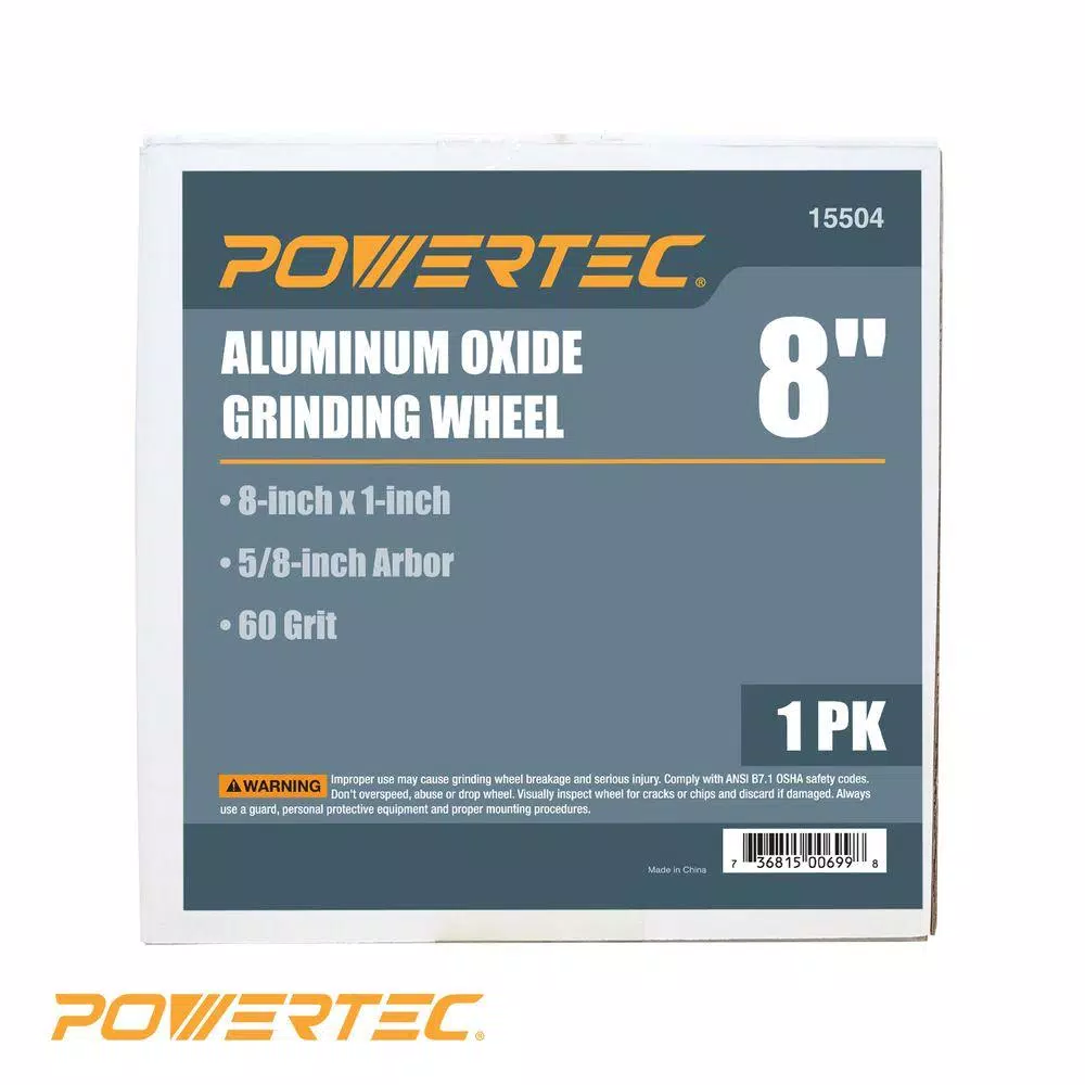 POWERTEC 8 in. White Aluminum Oxide 60 Grit Grinding Wheel, 5/8 in. Arbor