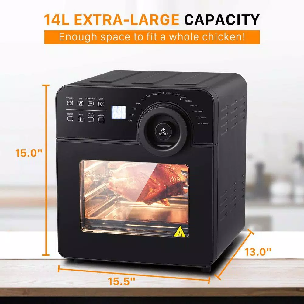 Geek Chef 1700W 15 Qt. Large Capacity Air Fryer with Rotisserie and 16 Preset Modes, Black