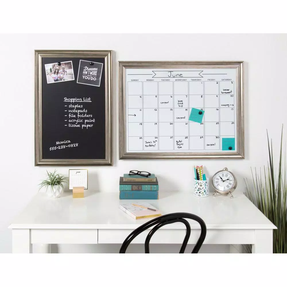 DesignOvation Macon Monthly Dry Erase Magnetic Wall Calendar Memo Board with Decorative Frame
