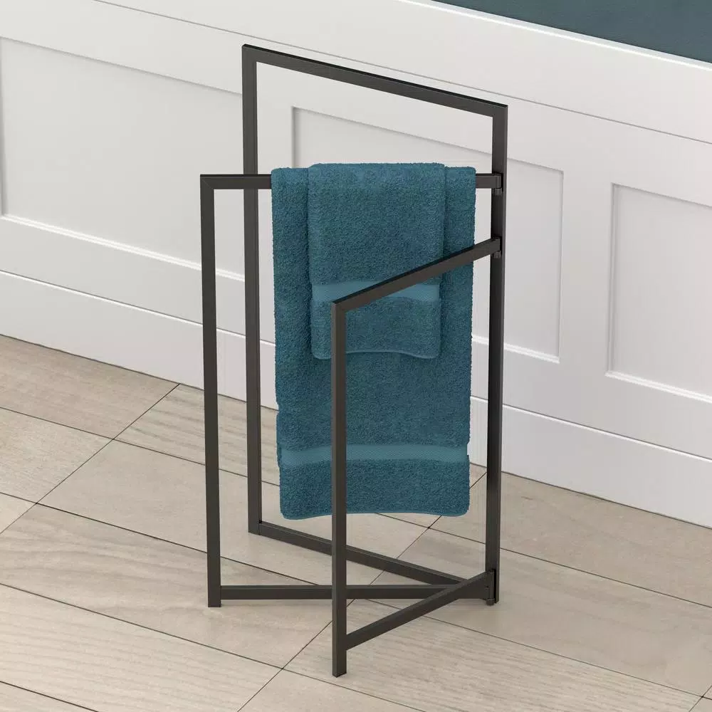 Gatco 3-Tier Freestanding Rectangle Towel Rack, Matte Black