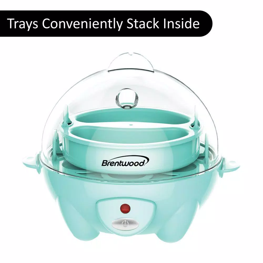 Brentwood 7-Egg Blue Electric Egg Cooker with Auto Shutoff, Poaching Tray & Omelet Maker