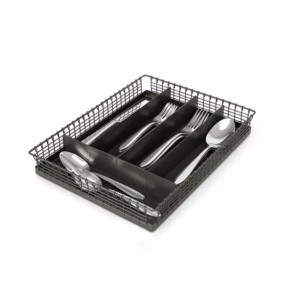 Spectrum Vintage Industrial Gray Steel 5-Compartment Silverware Drawer Organizer Tray