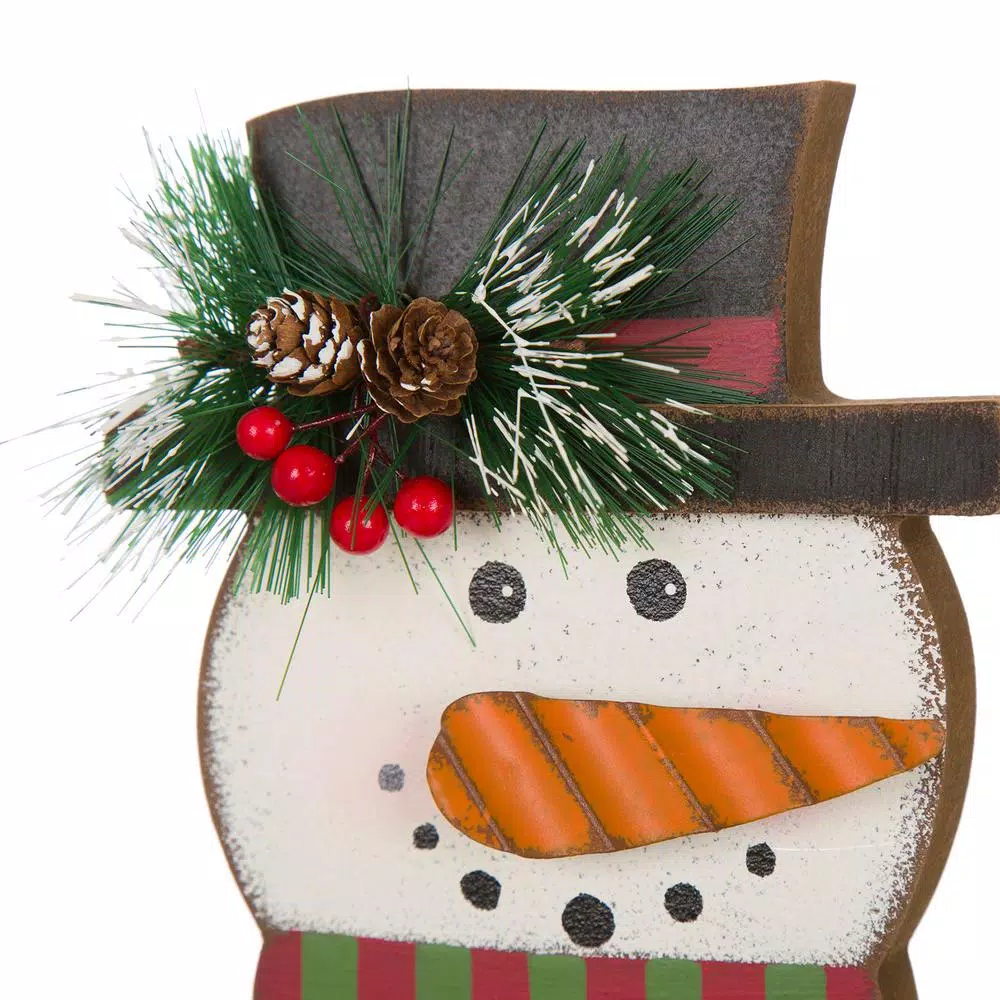 Glitzhome 6.5 in. Snowman Head Wooden and Metal Stocking Holder, Festive Holiday Decor