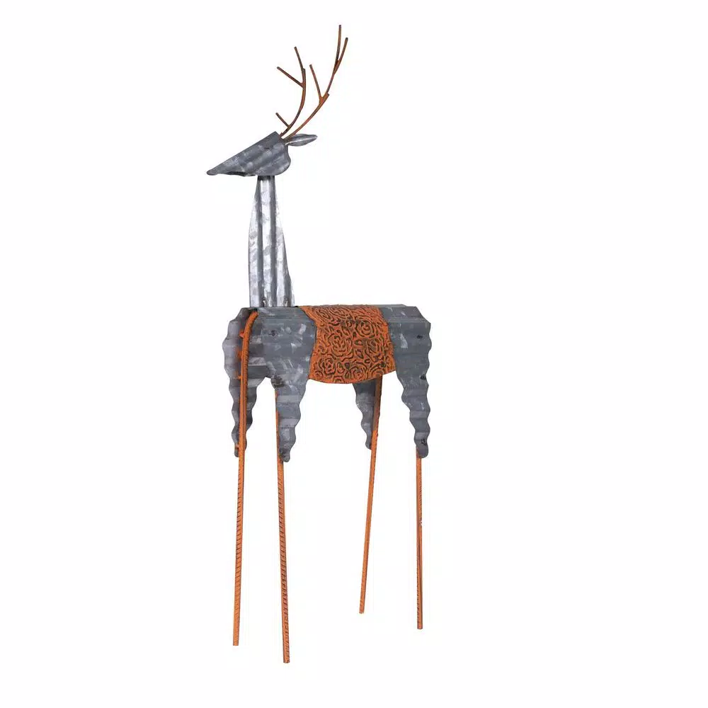 Alpine Corporation 30 in. Metal Rustic Standing Reindeer Christmas Outdoor Sculpture