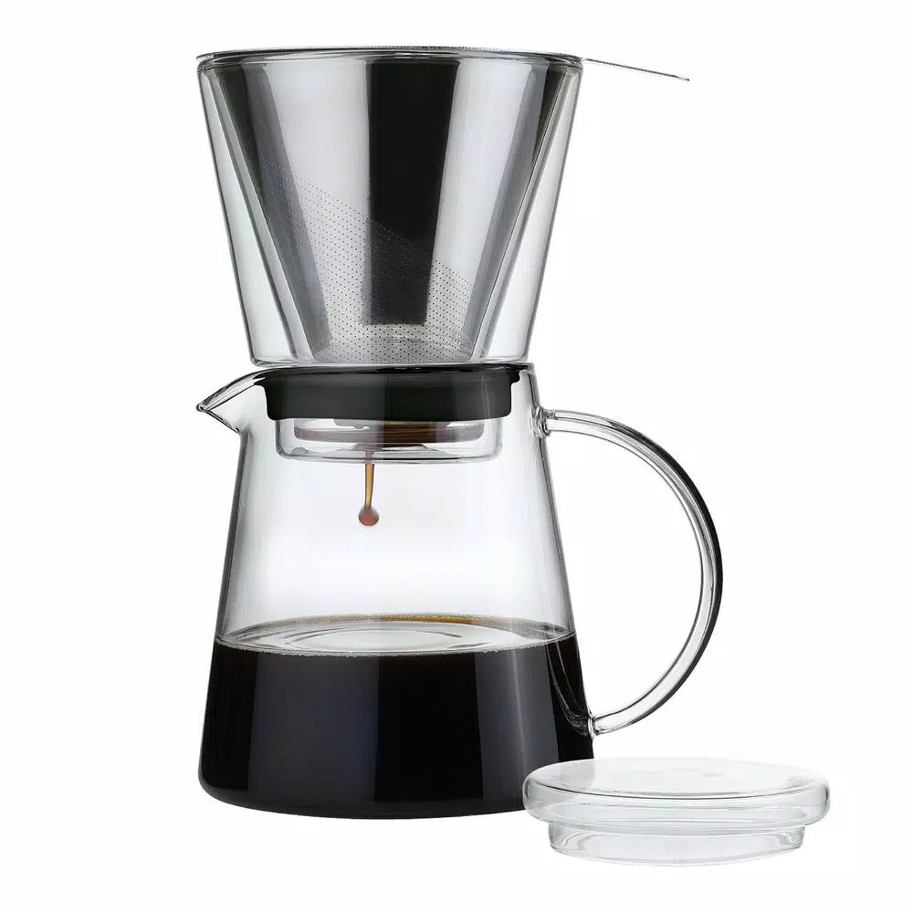 ZASSENHAUS 6-Cup Clear Pour Over Coffee Maker - Borosilicate Glass & Stainless Steel Brewer