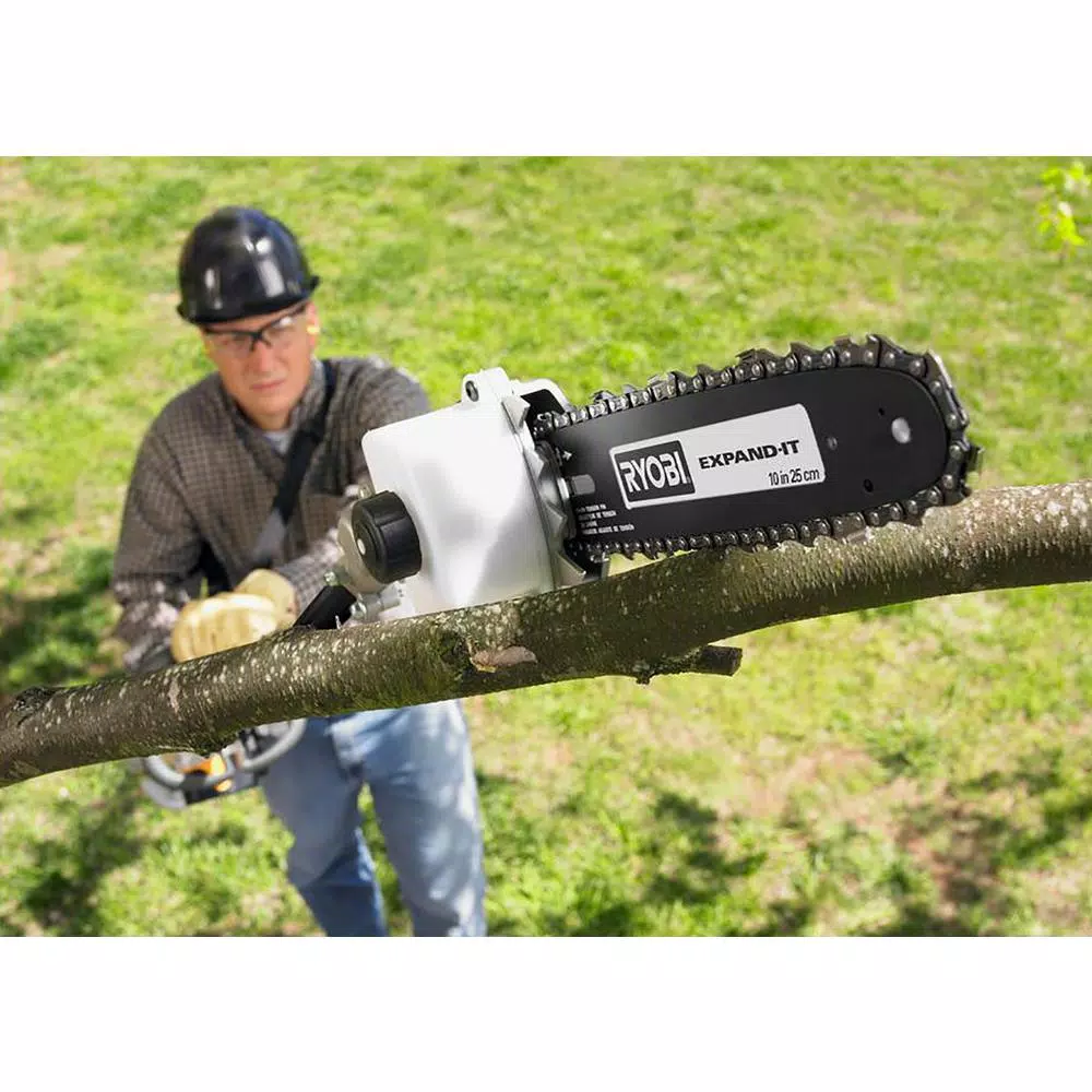 RYOBI ONE+ 18V Brushless String Trimmer and 10 in. Pole Saw Attachment Kit with 4 Ah Battery and Charger