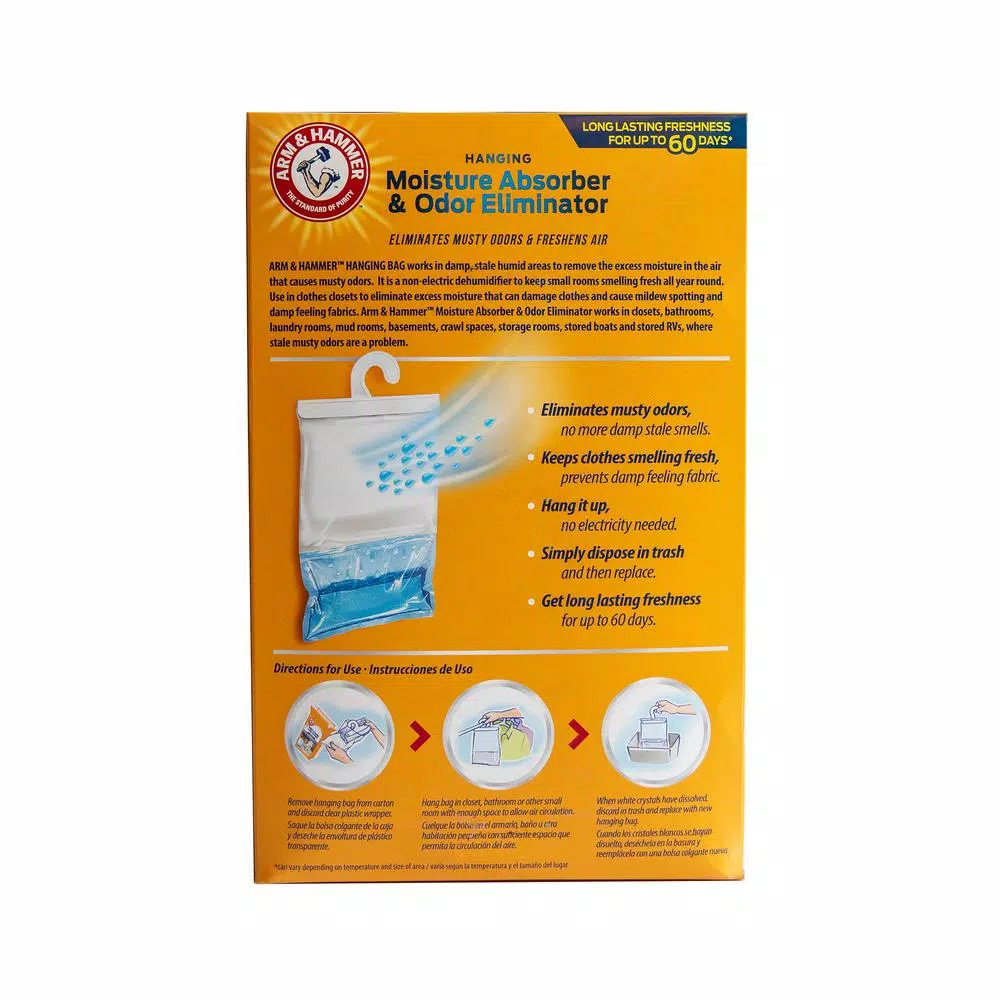 Arm & Hammer Hanging Moisture Absorber and Odor Eliminator, Clean Burst Scent, 16 oz (3-Pack)