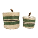 3R Studios Handwoven Jute Decorative Baskets with Green Stripes, Set of 2 thumbnail 4