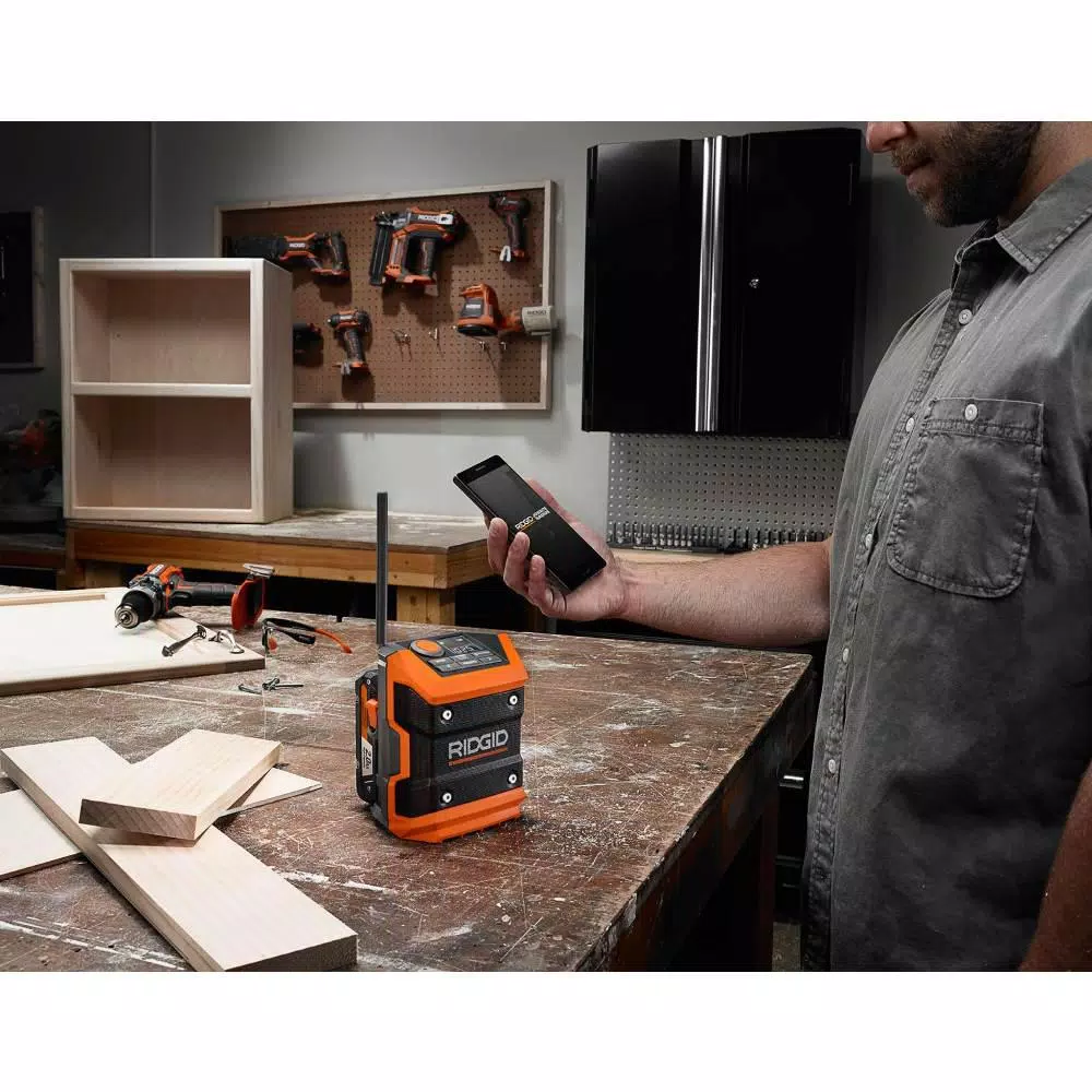 RIDGID 18V Cordless Mini Bluetooth Jobsite Radio Kit with 2.0 Ah Battery and Charger