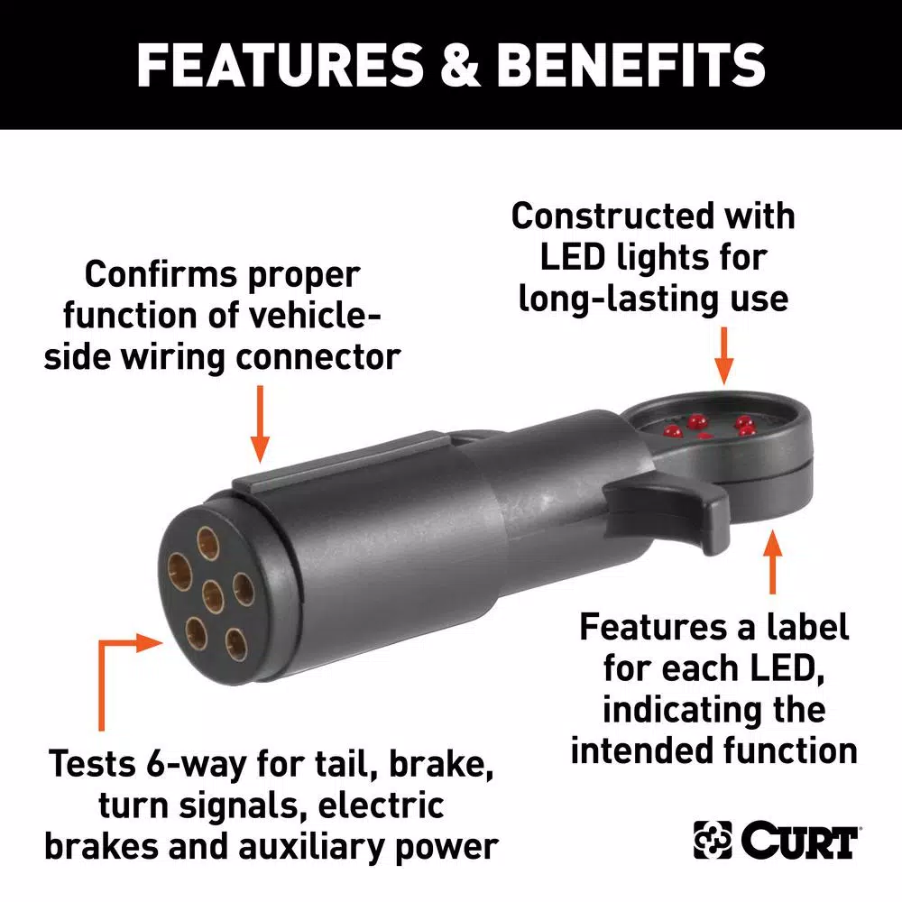 CURT 6-Way Round Trailer Connector Tester