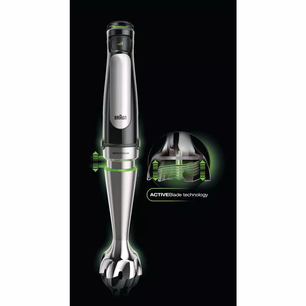 Braun MultiQuick MQ7025X SmartSpeed Immersion Hand Blender with 1.5-Cup Food Processor, Whisk, and Beaker