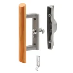 Prime-Line Gray Diecast Sliding Patio Door Handle with Wood Grip, 3-15/16 in. Mounting thumbnail 1